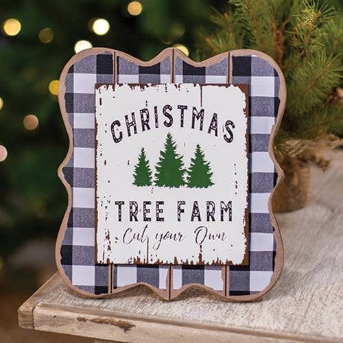 Christmas Tree Farm Black & white Plaid Easel
