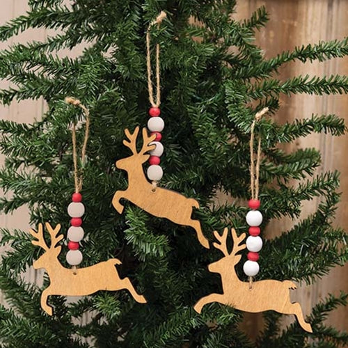 3/set Beaded Jumping Reindeer Ornaments