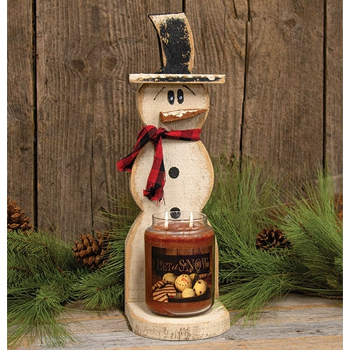 Rustic Wood Top Hat Snowman Candle Shelf
