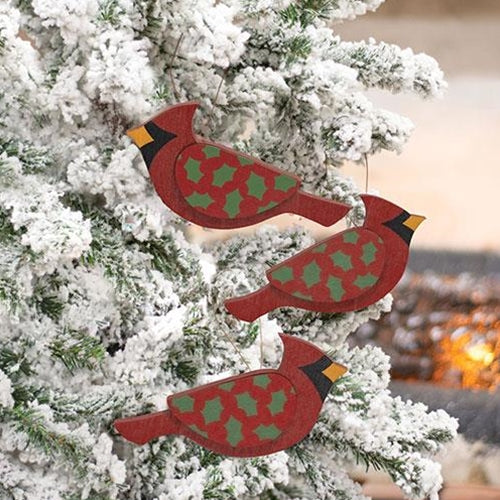 Wooden Holly Cardinal Ornament