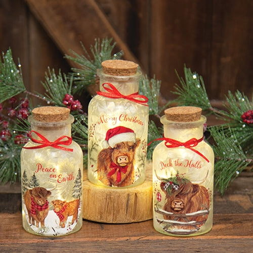 Frosted Glass Holiday Highland Lit Bottle