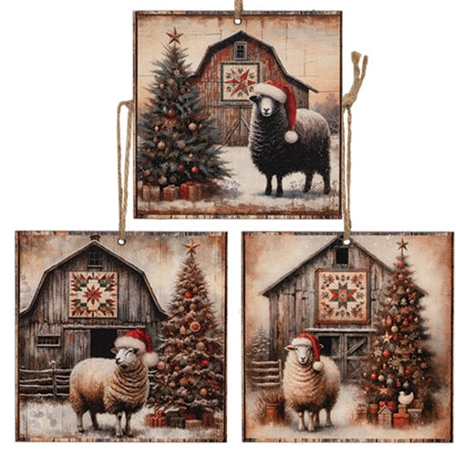 Christmas Tree Barn & Sheep Ornament